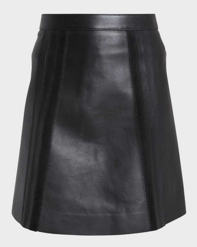 Suede Embroidered Napa Leather Mini Skirt